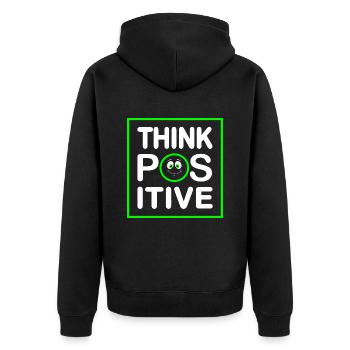 Think Positive - Unisex Premium Bio Zip Hoodie - Schwarz - Hinten - Nico (187cm)
