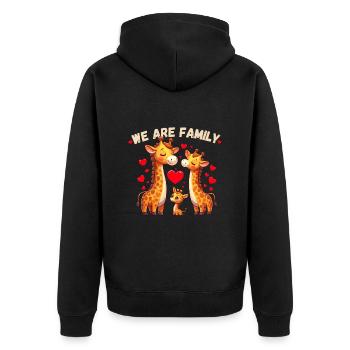 Familie Mutter Vater Kind Baby Giraffe Herz Liebe - Unisex Premium Bio Zip Hoodie - Schwarz - Hinten - Nico (187cm)