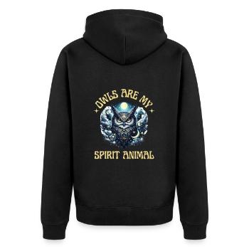 Eule Eulen Spirit Animal Seele Lieblingstier Wald - Unisex Premium Bio Zip Hoodie - Schwarz - Hinten - Nico (187cm)