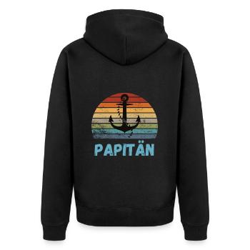 Papa Kapitän Familie Vatertag Geburt Geburtstag - Unisex Premium Bio Zip Hoodie - Schwarz - Hinten - Nico (187cm)