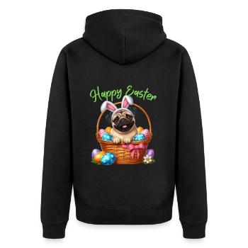 Pug Dog Easter Easter Bunny Happy Easter Cute - Unisex Premium Organic Zip Hoodie - black - Back - Nico (187cm)