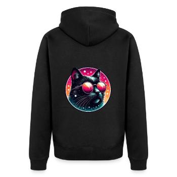 Katze Sonnenbrille 80er Neon cool Katzenfan lustig - Unisex Premium Bio Zip Hoodie - Schwarz - Hinten - Nico (187cm)