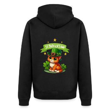Cat St. Patrick's Day Shamrock Lucky Cute - Unisex Premium Organic Zip Hoodie - black - Back - Nico (187cm)