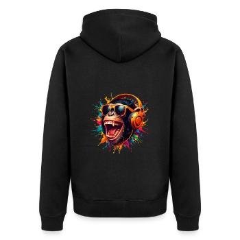 DJ Monkey Affe Party Schimpanse Kopfhörer lustig - Unisex Premium Bio Zip Hoodie - Schwarz - Hinten - Nico (187cm)