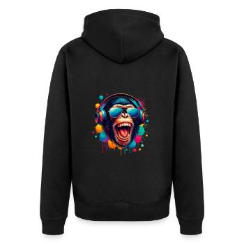 DJ Monkey Schimpanse Musik Kopfhörer Affe cool - Unisex Premium Bio Zip Hoodie - Schwarz - Hinten - Nico (187cm)