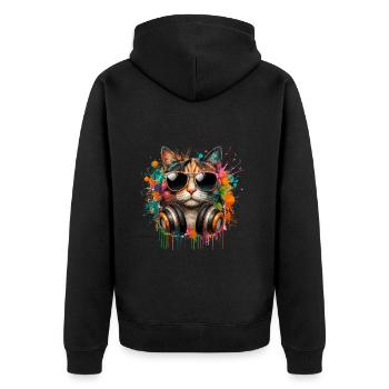 Cat Cats Mom Music Headphones Sunglasses Fun - Unisex Premium Organic Zip Hoodie - black - Back - Nico (187cm)