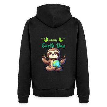 Earth Day Sloth Yoga Meditation Conservation - Unisex Premium Organic Zip Hoodie - black - Back - Nico (187cm)