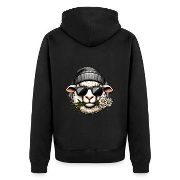 Schaf Lustig Sonnenbrille Beanie Gänseblümchen - Unisex Premium Bio Zip Hoodie - Schwarz - Hinten - Nico (187cm)