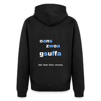 bayerischer Trinkspruch, Bierzelt - Unisex Premium Bio Zip Hoodie - Schwarz - Hinten - Nico (187cm)