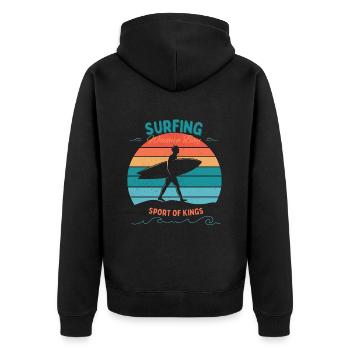Surfing- Sport of Kings - Unisex Premium Bio Zip Hoodie - Schwarz - Hinten - Nico (187cm)