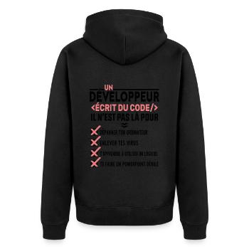 Un Développeur Écrit du Code Cadeau - Veste à capuche bio Premium Unisexe - noir - Dos - Nico (187cm)