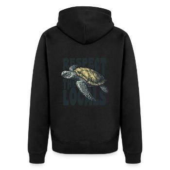 Respect the locals - Unisex Premium Organic Zip Hoodie - black - Back - Nico (187cm)