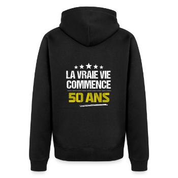 La vraie vie commence 50 ans - Veste à capuche bio Premium Unisexe - noir - Dos - Nico (187cm)