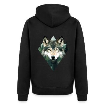 Wolf Wald Berge Wölfe Natur Tiere - Unisex Premium Bio Zip Hoodie - Schwarz - Hinten - Nico (187cm)