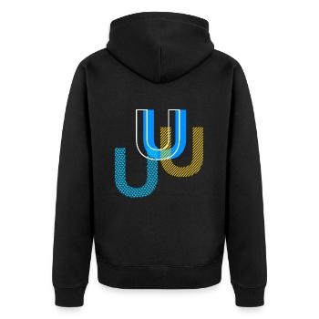 U Buchstabe - Unisex Premium Bio Zip Hoodie - Schwarz - Hinten - Nico (187cm)