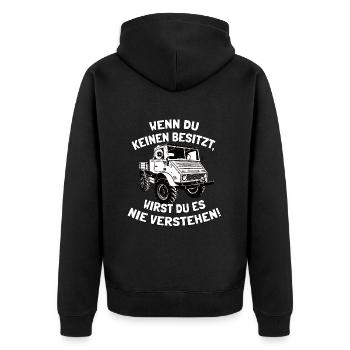 Unimog 411 - Offroad - Universal Motorgerät - Unisex Premium Bio Zip Hoodie - Schwarz - Hinten - Nico (187cm)