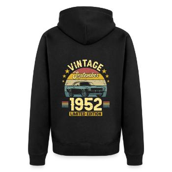 Vintage September 1952 70 years Anniversary - Unisex Premium Organic Zip Hoodie - black - Back - Nico (187cm)