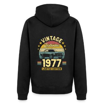 Vintage September 1977 45 years anniversary - Unisex Premium Organic Zip Hoodie - black - Back - Nico (187cm)