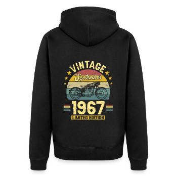 Vintage September 1967 55 years Anniversary - Unisex Premium Organic Zip Hoodie - black - Back - Nico (187cm)