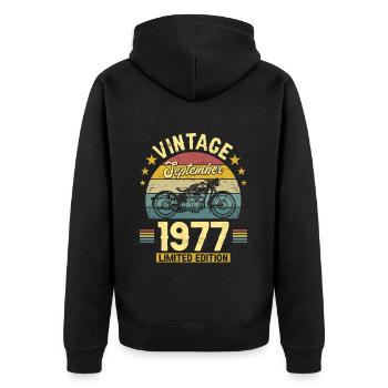 Vintage September 1977 45 years anniversary - Unisex Premium Organic Zip Hoodie - black - Back - Nico (187cm)