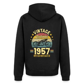 Vintage Septembre 1957 65 Ans Anniversaire - Veste à capuche bio Premium Unisexe - noir - Dos - Nico (187cm)