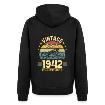 Vintage September 1942 80 years Anniversary - Unisex Premium Organic Zip Hoodie - black - Back - Nico (187cm)
