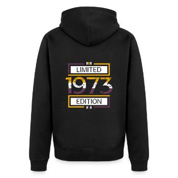 1973 Limited Edition - Unisex Premium Bio Zip Hoodie - Schwarz - Hinten - Nico (187cm)