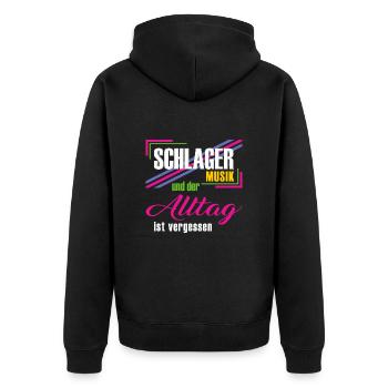 Schlagermusik und der Alltag ist vergessen - Unisex Premium Bio Zip Hoodie - Schwarz - Hinten - Nico (187cm)