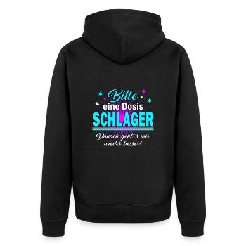 Eine Dosis Schlager bitte - Unisex Premium Bio Zip Hoodie - Schwarz - Hinten - Nico (187cm)