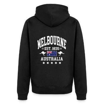 Melbourne - Unisex Premium Bio Zip Hoodie - Schwarz - Hinten - Nico (187cm)