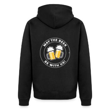 May The Beer Be With Us! (Spruch / 3C / NEG) - Unisex Premium Bio Zip Hoodie - Schwarz - Hinten - Nico (187cm)