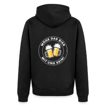Möge Das Bier Mit Uns Sein! (Spruch / 3C / NEG) - Unisex Premium Bio Zip Hoodie - Schwarz - Hinten - Nico (187cm)