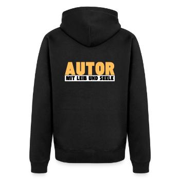 Autor mit Leib und Seele - Unisex Premium Bio Zip Hoodie - Schwarz - Hinten - Nico (187cm)