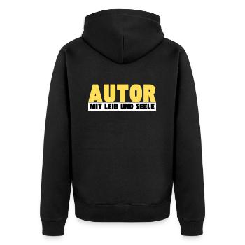 Autor mit Leib und Seele - Unisex Premium Bio Zip Hoodie - Schwarz - Hinten - Nico (187cm)