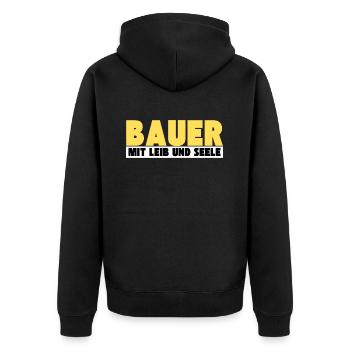Bauer mit Leib und Seele - Unisex Premium Bio Zip Hoodie - Schwarz - Hinten - Nico (187cm)
