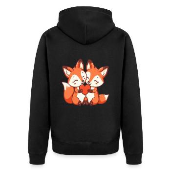 Fuchs Comic Paar Liebe - Unisex Premium Bio Zip Hoodie - Schwarz - Hinten - Nico (187cm)