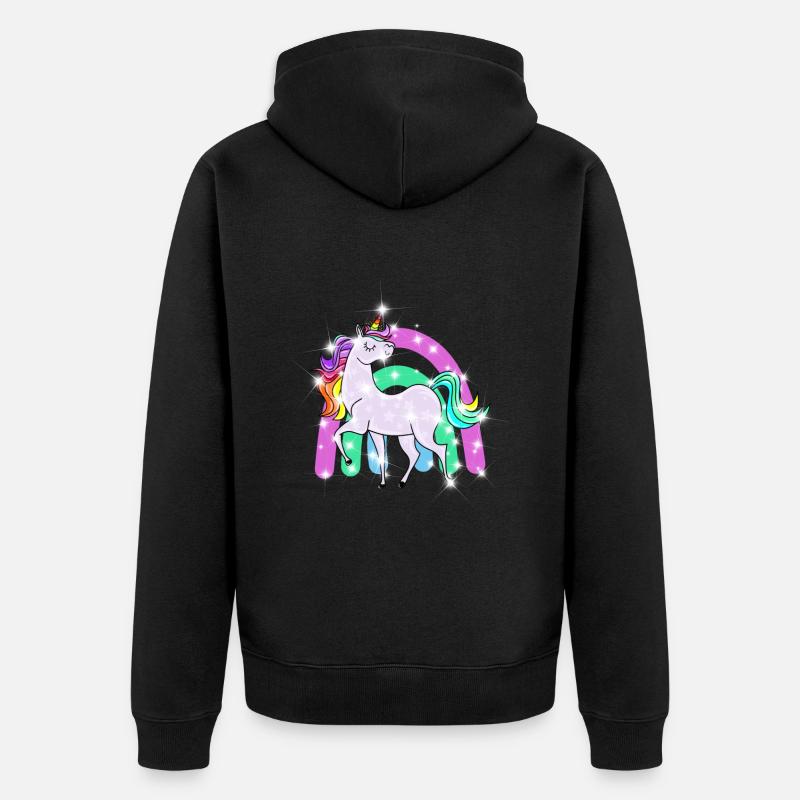 funkelndes Einhorn mit Regenbogen - Unisex Premium Bio Zip Hoodie - Schwarz