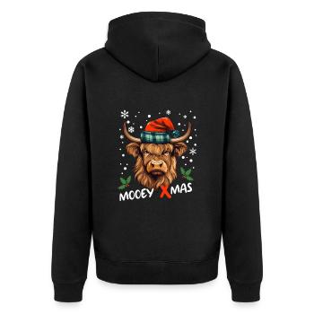Schottische Highland Kuh feiert Weihnachten Muh - Unisex Premium Bio Zip Hoodie - Schwarz - Hinten - Nico (187cm)
