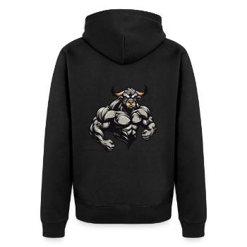 Bulle Stier Muskeln Workout Beast Gym - Unisex Premium Bio Zip Hoodie - Schwarz - Hinten - Nico (187cm)