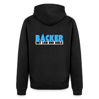 Bäcker mit Leib und Seele - Unisex Premium Bio Zip Hoodie - Schwarz - Hinten - Nico (187cm)