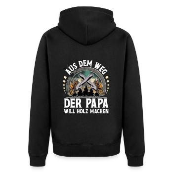 Holzfäller Papa - Unisex Premium Bio Zip Hoodie - Schwarz - Hinten - Nico (187cm)