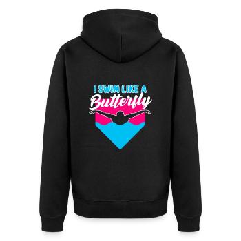 Lustiges Schwimmen - Unisex Premium Bio Zip Hoodie - Schwarz - Hinten - Nico (187cm)
