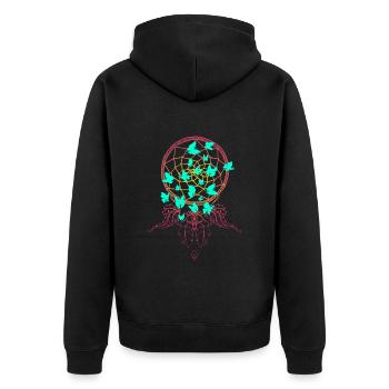 Des papillons dans le capteur de rêves - Veste à capuche bio Premium Unisexe - noir - Dos - Nico (187cm)