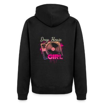 Deep House Musik Girl Disc Jockey - Unisex Premium Bio Zip Hoodie - Schwarz - Hinten - Nico (187cm)