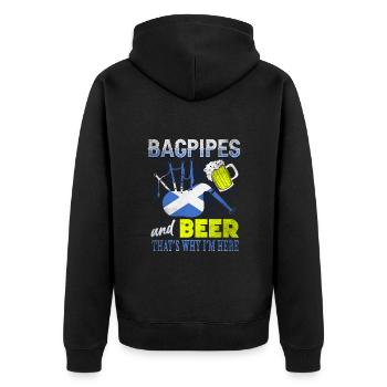 Dudelsack und Bier Schottland - Unisex Premium Bio Zip Hoodie - Schwarz - Hinten - Nico (187cm)