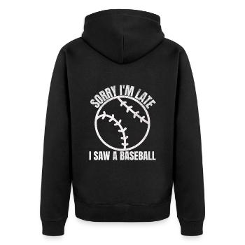 Baseball Lustig - Unisex Premium Bio Zip Hoodie - Schwarz - Hinten - Nico (187cm)
