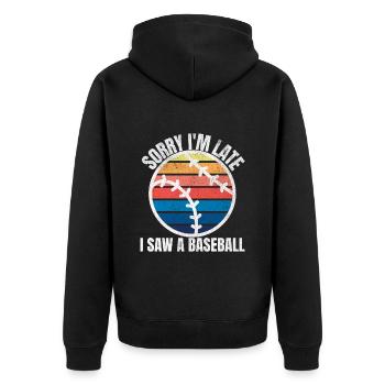 Baseball Lustig - Unisex Premium Bio Zip Hoodie - Schwarz - Hinten - Nico (187cm)