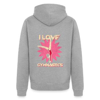 Gymnastik Turnen Mädchen - Unisex Premium Bio Zip Hoodie - Grau meliert - Hinten - Nico (187cm)