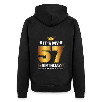 57 Geburtstag 57 Jahre Happy Birthday - Unisex Premium Bio Zip Hoodie - Schwarz - Hinten - Nico (187cm)