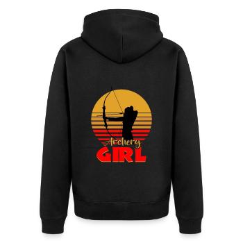 Bogenschützin Bogenschiessen - Unisex Premium Bio Zip Hoodie - Schwarz - Hinten - Nico (187cm)